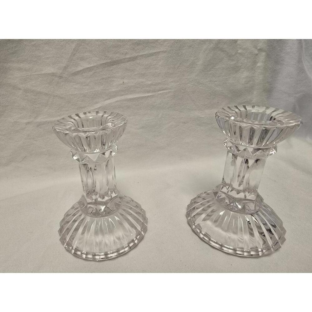 Pair of Clear Glass Candle Holders
